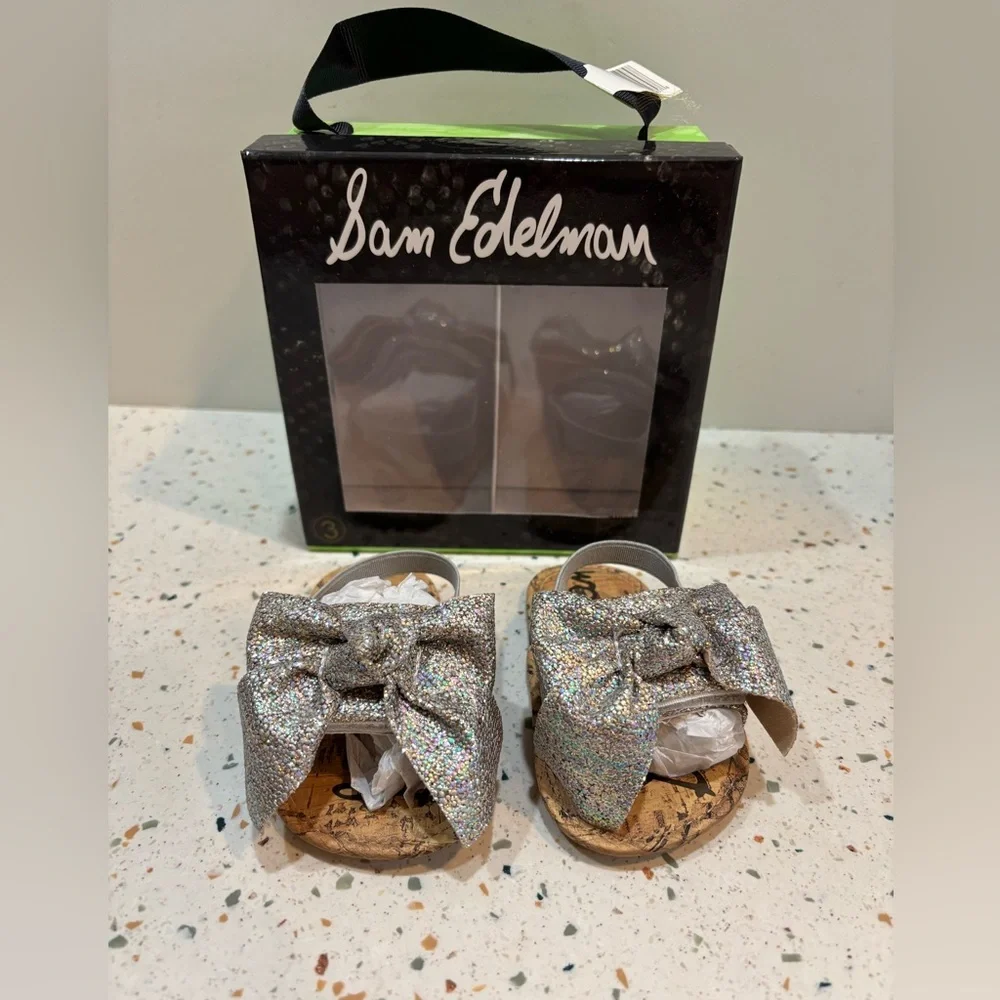 Sam Edelman Baby Gigi Glitter Bow Dress Sandals/Shoes - Sz‎ 3 USA
